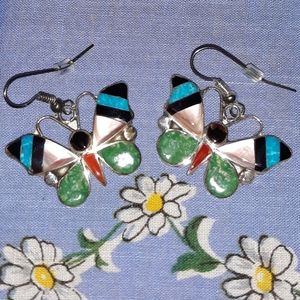 Angus Ahiyite Zuni Inlay Butterfly Dangle Earrings Signed